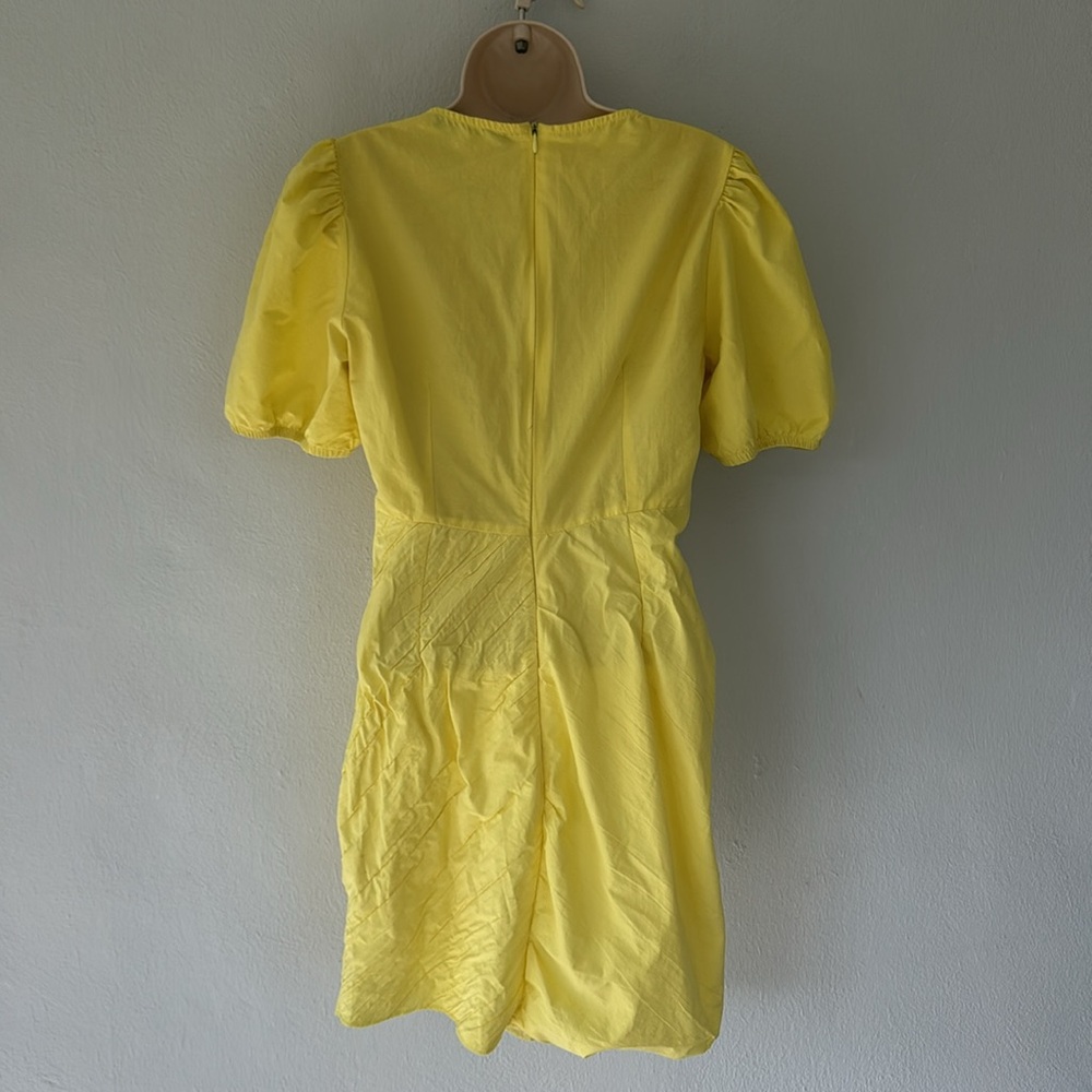 ZARA bright yellow puff sleeve ruffle cotton v-neck mini dress size small - Picture 10 of 14